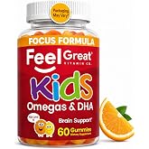 Feel Great Kids Omega 3 DHA Gummies, Plant-Based, No Fishy Taste, 60ct | Plant-Based DHA from Algae, Omega 3-6-9, Brain &amp; Vision Support, Vegetarian, No Fishy Aftertaste