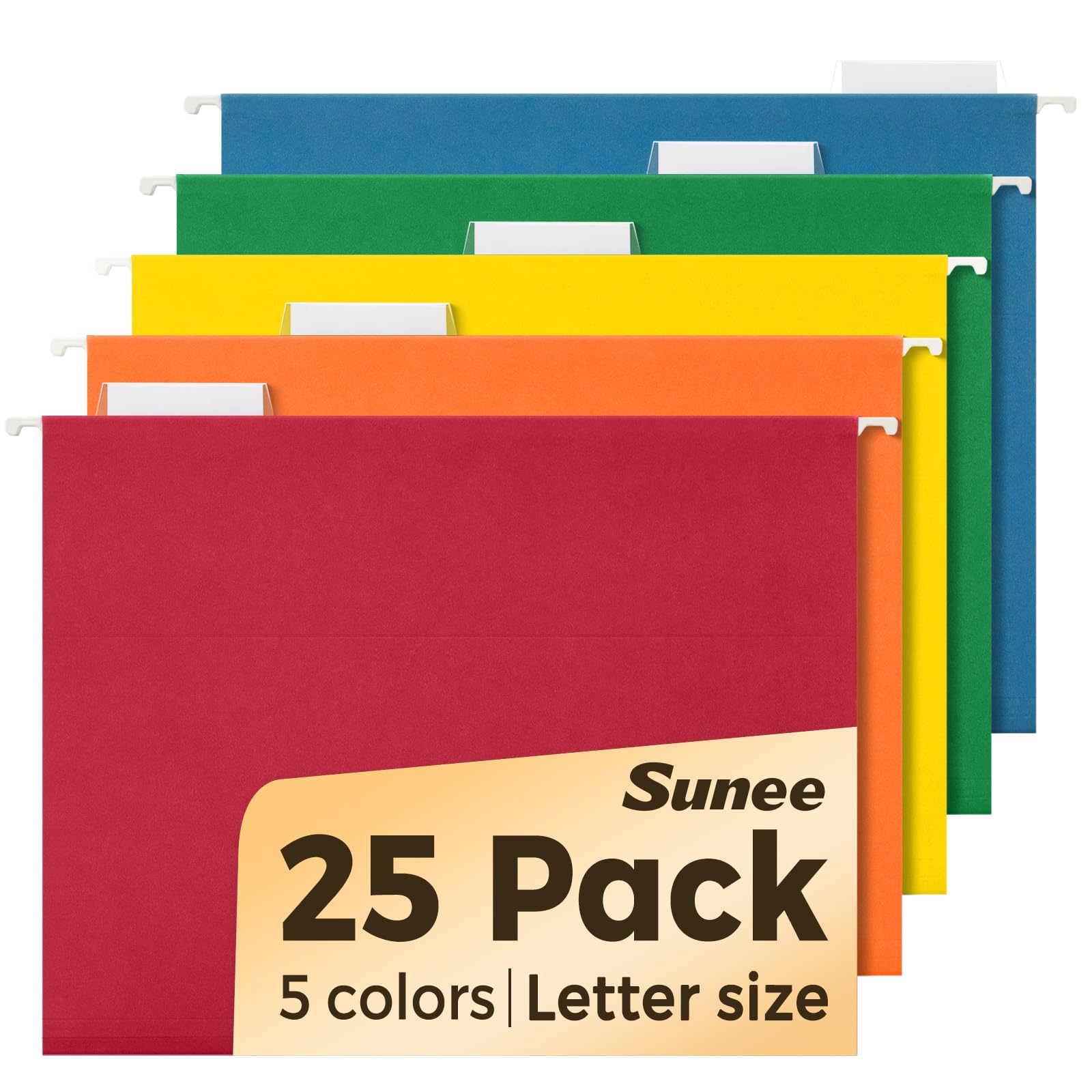 SUNEE Hanging File Folders Assorted Colors, 25 Pack File Folders Letter Size with 1/5-cut Tabs, Stay Organized for Your Home and Office Bulk File and Documents