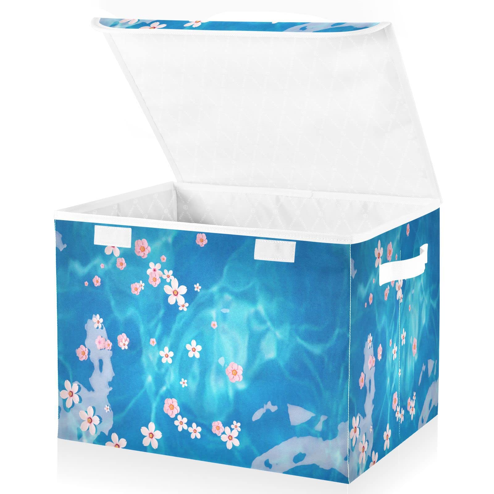 Mnsruu Storage Boxes with Lids, Pink Flowers Floating Water 3d Large Storage Basket Organizer Shelves Cube Bin Toy Clothes Underbed
