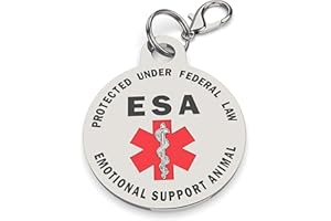K9KING Double Sided Small Breed Emotional Support Animal ESA Tag Red Medical Alert Symbol and Protected by Federal Law .999 inch ID Tag. Easily Switch Between Collars Harness and Vest.