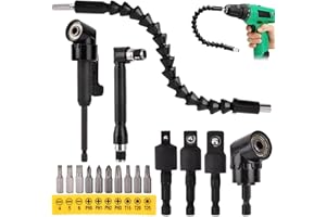 TOOKIE 17Pcs Flexible Drill Bit Extension, with 3pcs Rotatable Socket Adapter, 2Pcs Hex Shank 105° Right Angle Drill Attachment, 10pcs Short Screwdriver Bit, 90° Angled Bits and Bendable Drill Bit Extension