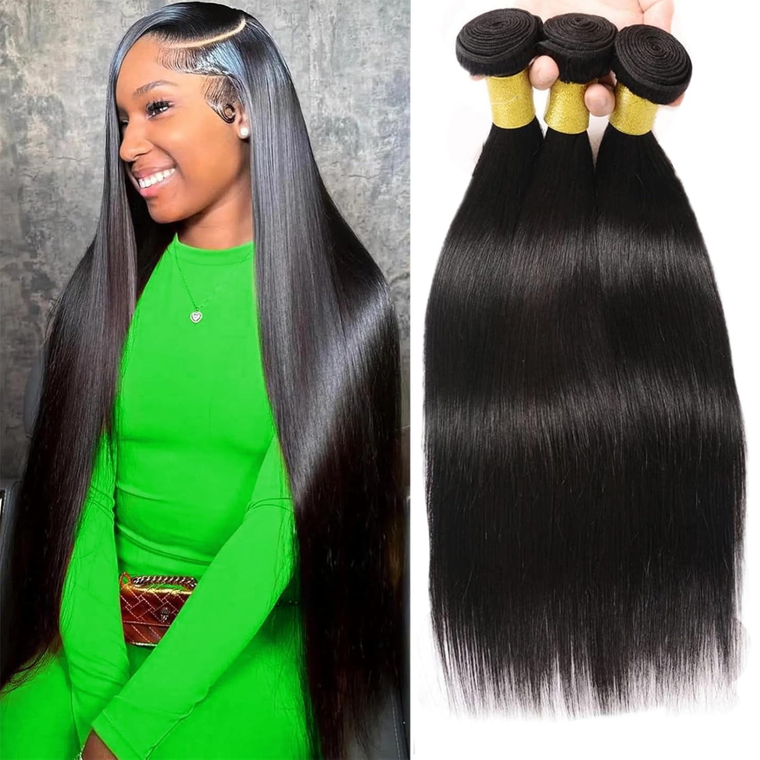 Datanala Straight Human Hair Bundles 14 16 18Inch Brazilian Virgin 12A Grade 100% Unprocessed Straight Human Hair Extension for Women Straight Human Hair 3 Bundles Natural Black Color โ image 1