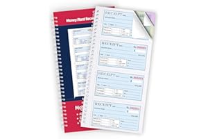 Zzrywuty Money and Rent Receipt Book with Cardboard Insert, 3-Part Carbonless, 5.3”x11.2” Spiral Bound, 100 Sets per Book, 4 Receipts Page for Office Supplier, Rent Cash Transaction