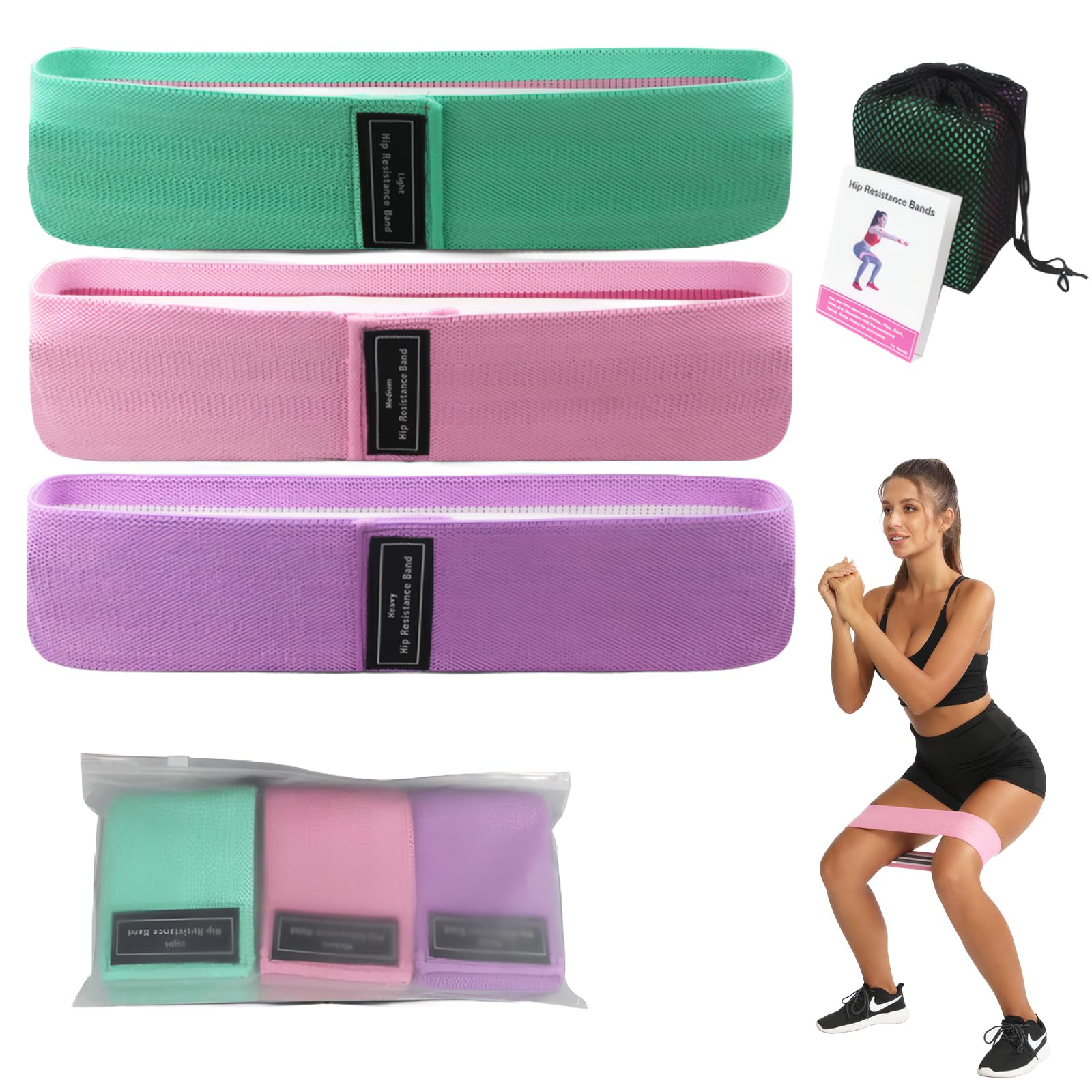 Resistance Bands Set,Fabric Resistance Bands,3PC Leg and Hip Resistance Band Suitable for Women/Men's Exercise Fabric Anti slip Fitness Equipment Set, Suitable for Deep Squat Trophy Band, Hip Thigh