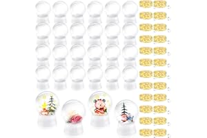 Lenwen 24 Set DIY Snow Globe Christmas LED Kit Including 4 Inch Plastic Clear Snow Globe with Screw Off Cap and 19.7 Inch 10 LED String Lights for Xmas DIY Crafts Decoration