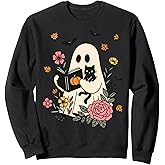 Books Ghost Reading Book Halloween Library Cat Fall Autumn Sweatshirt