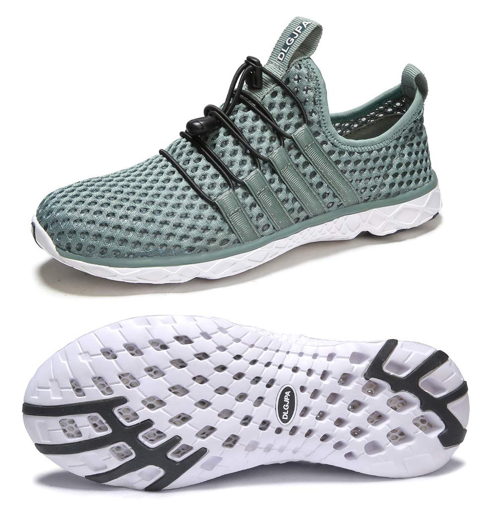 DLGJPAMen's Lightweight Quick Drying Water Shoes for Beach or Water Sports Slip On Walking Shoes Green 12