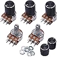 Taiss 5pcs Potentiometers 10K Ohm,Volume Control Potentiometer,6 Pins Split Shaft Rotary Linear Dual Taper Audio B Type Potentiometer with 5pcs Knob
