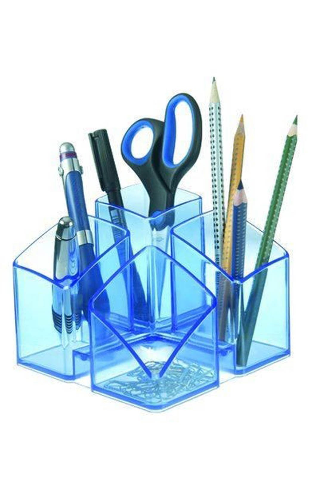 HAN 17450-26, SCALA Desk Tidy. Exclusive design meets function: elegant, glossy and expandable. With 4 compartments und card holder, transparent-blue — image 1