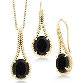 Gem Stone King Gemstone Birthstone Pendant and Earrings Jewelry Set For Women In 18K Yellow Gold Plated Silver | Oval 12X10MM | With 18 Inch Silver Chain