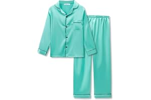 Topgal Little & Big Girls Pajama Set Size 6-16 - Fuchsia Satin Silky Cute Long Sleeve & Pants Outfit