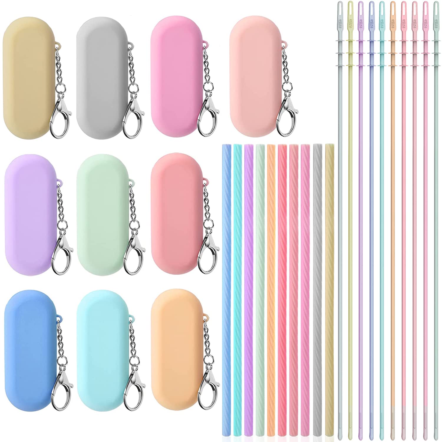 Photo 1 of 10 Sets Silicone Straws with Case, Reusable Straws Silicone Foldable, Portable Drinking Straw Set for Party Travel Cold or Hot Straw with Carry Case, Cleaning Brush(Light Color)