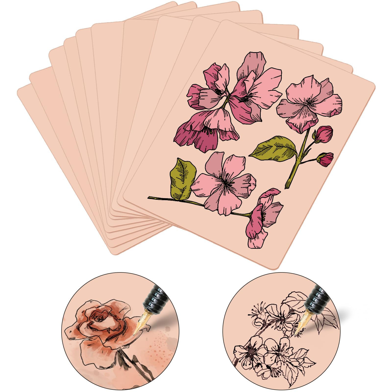 LOPHE 10 Pcs Blank Tattoo Practice Skin, Double Sides 7.47 5.7 inches Tattoo Practice Skin, Silicone Pads Tattooing Microblading Practice Skin for Beginners, Double Sides Tattoo Fake Skins, Pink