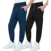 MERIDIANO 2 Pack Boys Joggers Lightweight Athletic Pants, Soft Scuba-Style Fabric Jogging Pants for Kid Youth with Drawstring