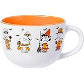 Silver Buffalo Peanuts Halloween Featuring Snoopy (Vampire), Woodstock (Vampire), Charlie Brown (Skeleton), Lucy (Witch), and Linus (Scarecrow) Ceramic Soup Mug, 24 Ounces