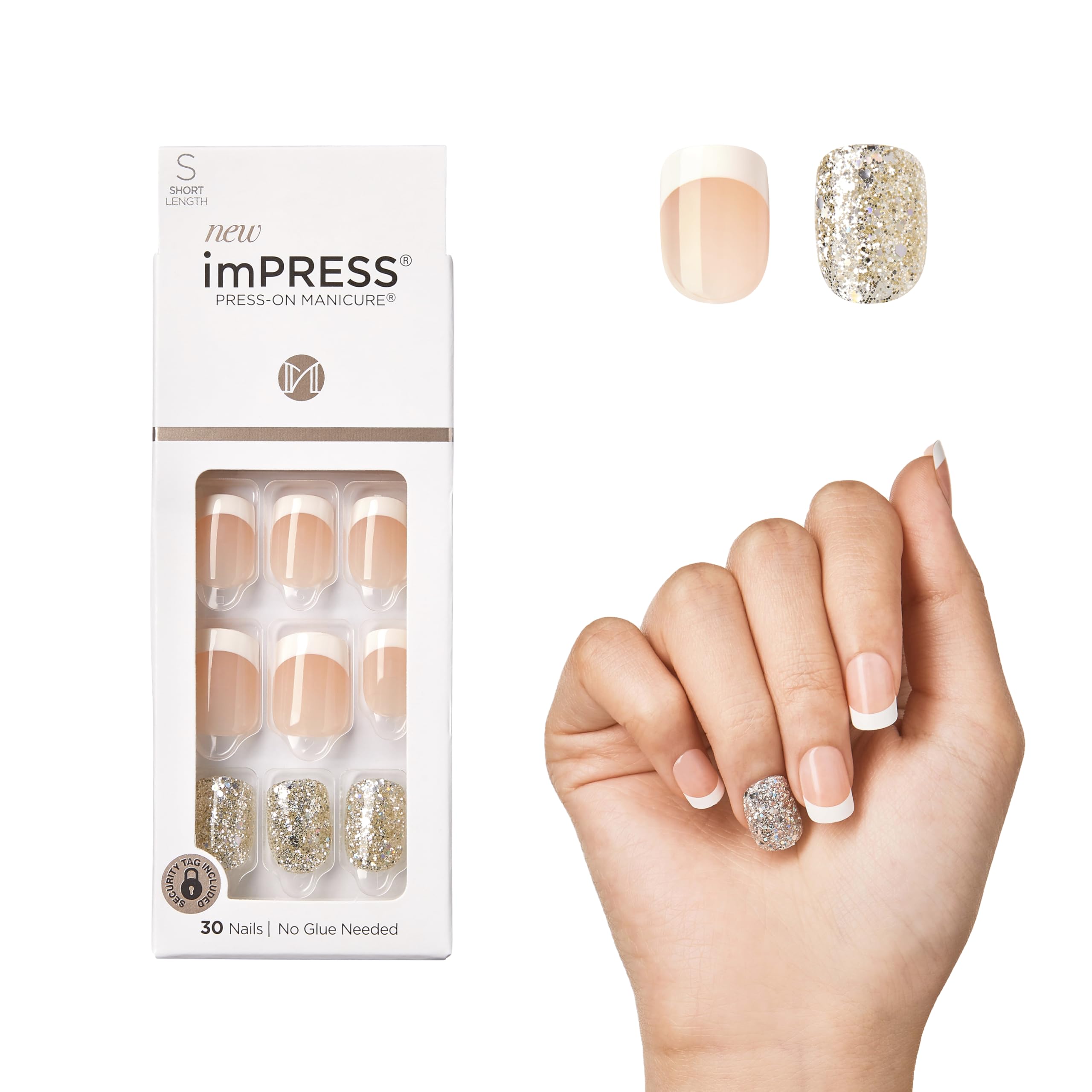 Photo 1 of KISS imPRESS Press-On Manicure, Nail Kit, PureFit Technology, Short Press-On Nails, 'Time Slip', Includes Prep Pad, Mini Nail File, Cuticle Stick, and 30 Fake Nails