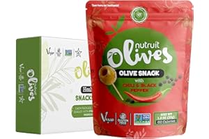 Nutruit Olives Snacks - Pitted Olives with Chilli and Black Pepper - Fresh Aegean Green Olives - Vegan, Non-GMO, Gluten Free, Kosher, Paleo, Sugar Free - Comes with Wooden Stick - 1.2oz (20-Pack)