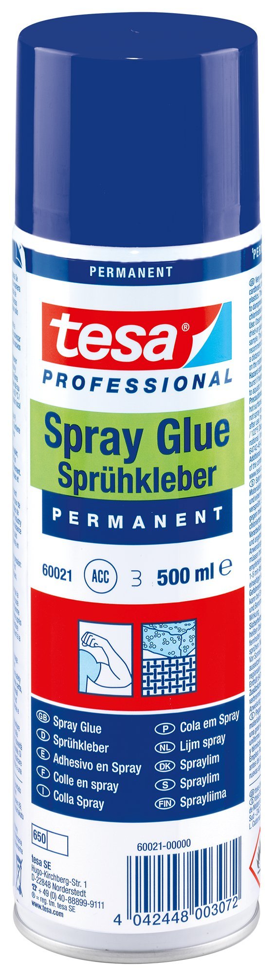 tesa UK Spray Glue Permanent - Strong Spray Adhesive for Light to Medium-Weight Materials with Smooth to Uneven Surfaces - Silicone Free - 500 ml