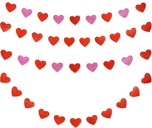 Amazon Com Gejoy 4 Pieces Valentine S Day Banner Glitter Heart