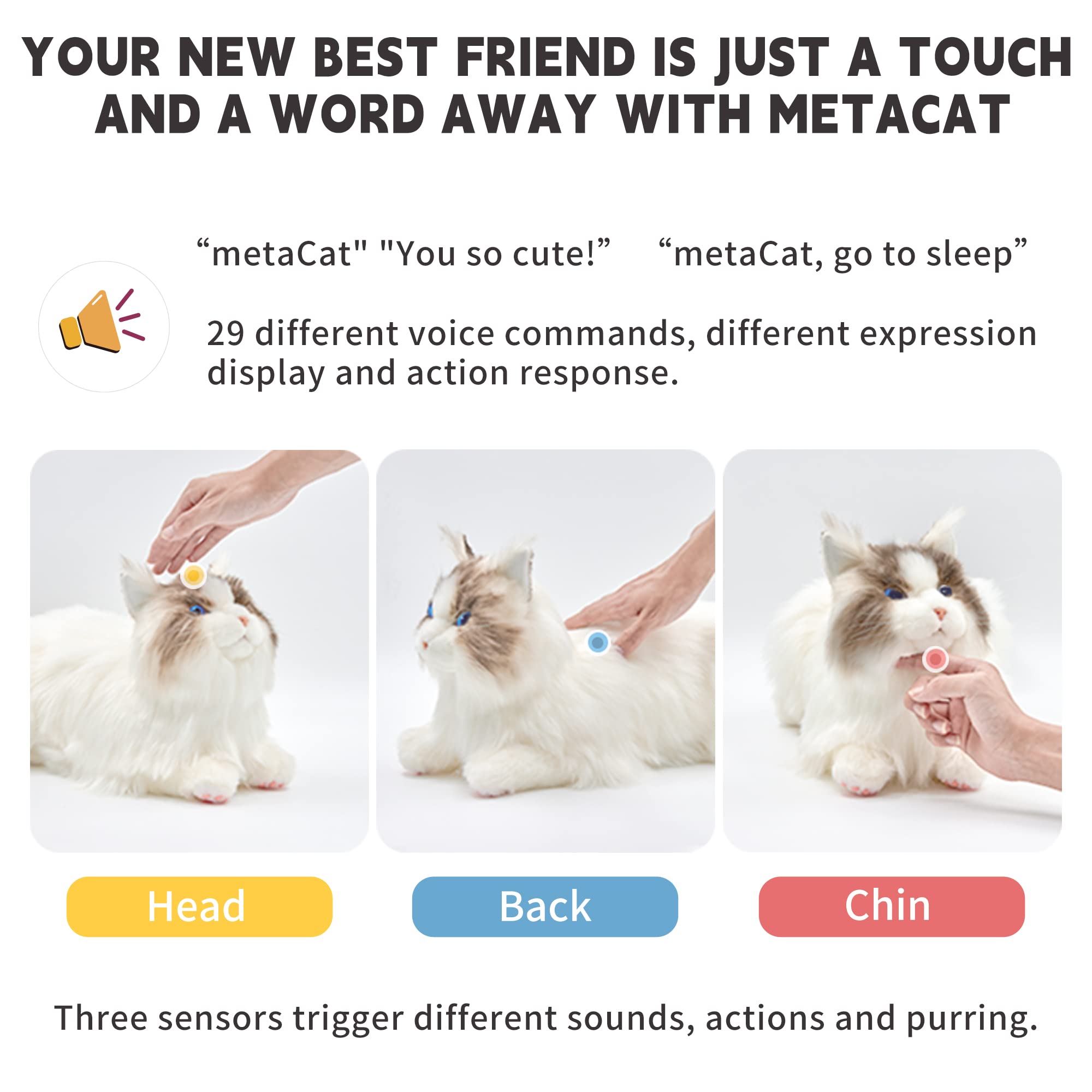Chongker Interactive Companion Robot Pets Realistic Stuffed Animals Cat Plush Voice Heartbeat and Purring,Gifts for Parents (Metacat)