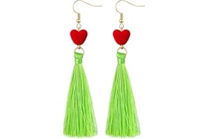Nosiny Christmas Green Dangle Earrings for Women Green Tassel Earrings Cute Holiday Festival Jewelry Costume Accessories Gift for Christmas Xmas Halloween Birthday Party Favors