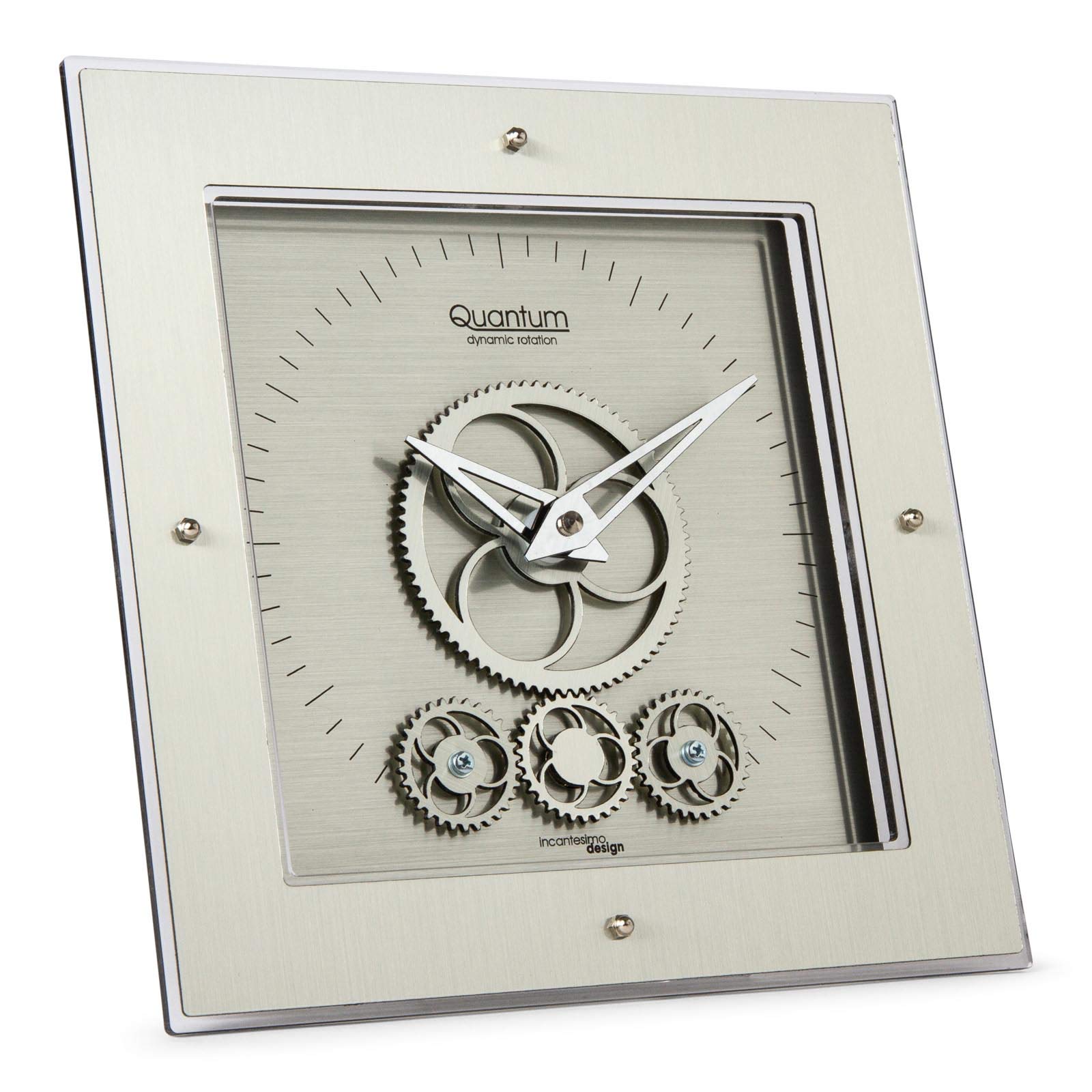 INCANTESIMO Table Clock, Quantum 406 M, High Density and Monocrystalline Purity Metacrylate, Silver, 24 x 3 x 24 cm