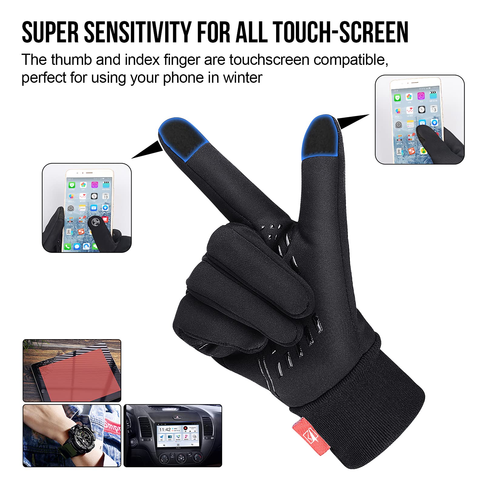 Yobenki Warm Winter Gloves, Anti Slip Touchscreen Gloves Windproof and Water Resistant Running Gloves Thermal Gloves Cold Weather Cycling Gloves for Men Women Walking Riding Driving Cycling