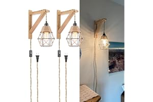 FRIDEKO HOME Frideko Wood Wall Sconces Set of Two Plug in, Rustic Wall Lamp with Plug in Cord, Farmhouse Wall Light Fixtures with 8.21FT On/Off Switch Cord, Indoor Sconces Wall Lighting for Bedroom Living Room