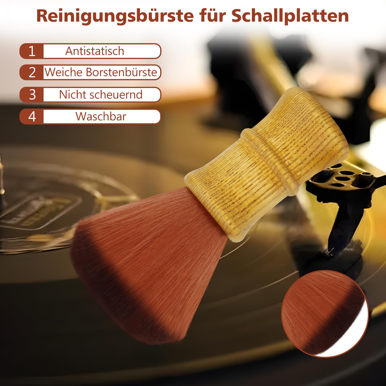 Monosaudio LP Reinigungsbürste Vinyl Schallplatte Reiniger, antistatische weiche Schallplatte Reinigungsbürste, Vinyl Staubentferner, Vinyl LP Reinigung Plattenspieler CD Album Cartridge Reiniger 6