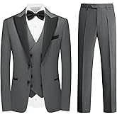 KUDMOL Mens Suit 3 Pieces Peak Lapel Blazer Slim Fit Tuxedo Formal Two Button Jacket Vest Pants for Wedding Prom
