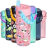 Elemental Water Bottles for Kids - Splash Kids Water Bottle for School with Pop-it Handle - BPA Free Tritan Plastic Water Bottle with Straw Leak Proof when Spout is Closed -Stylish Cat - 18oz