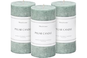 MIRASCENTS 3x6 inch Green Pillar Candles Set of 3, Unscented Pillar Candle, Dripless and Smokeless Large Candles, Candle for Home Decor, Dinner Table,Weddings, Holidays