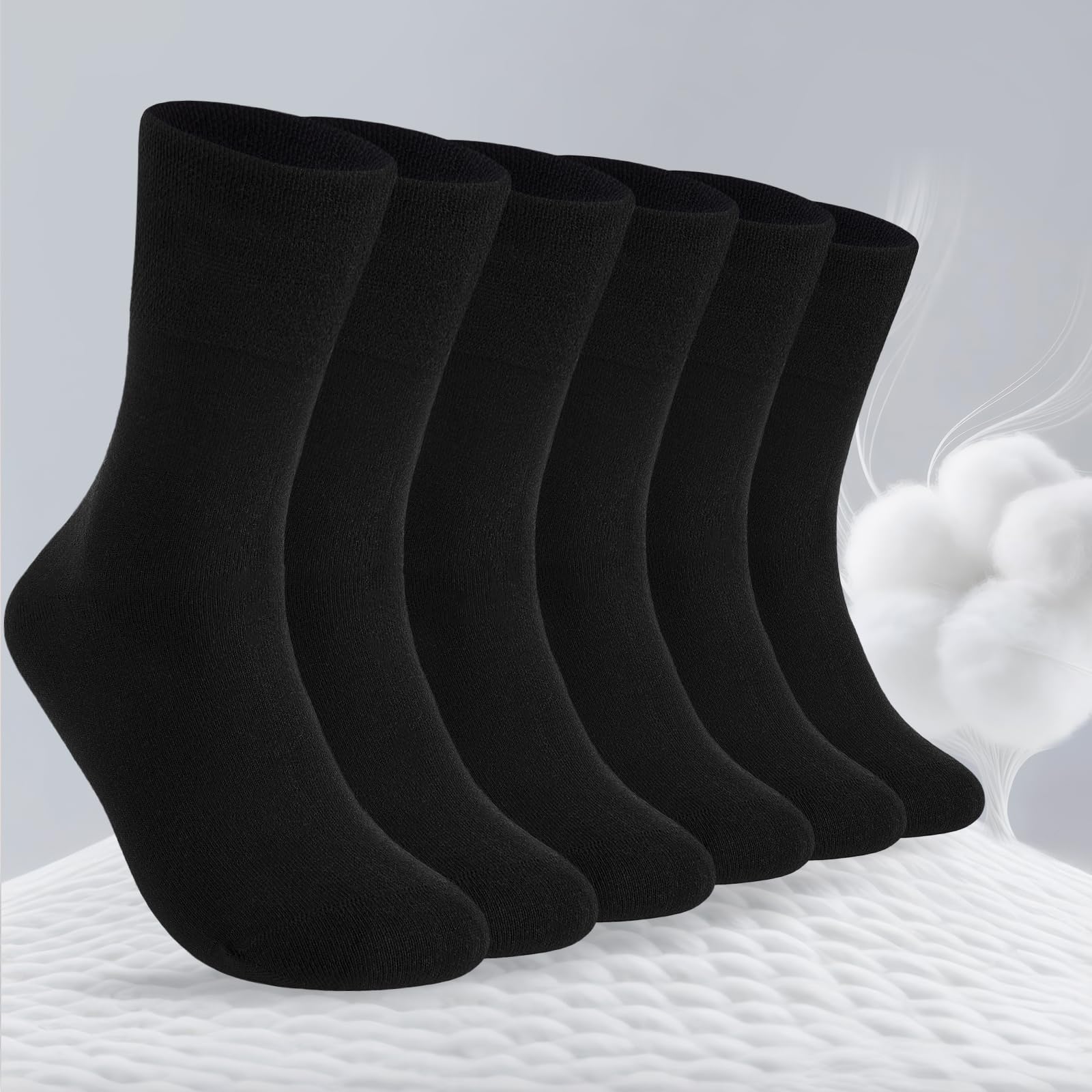 SockWaddles 6 Paar Diabetikersocken ohne Gummibund & ohne Naht 97% Baumwolle, Diabetiker Socken mit Komfortbund Hautfreundlich & Atmungsaktiv baumwollsocken für Damen Herren Schwarz 43-46 2