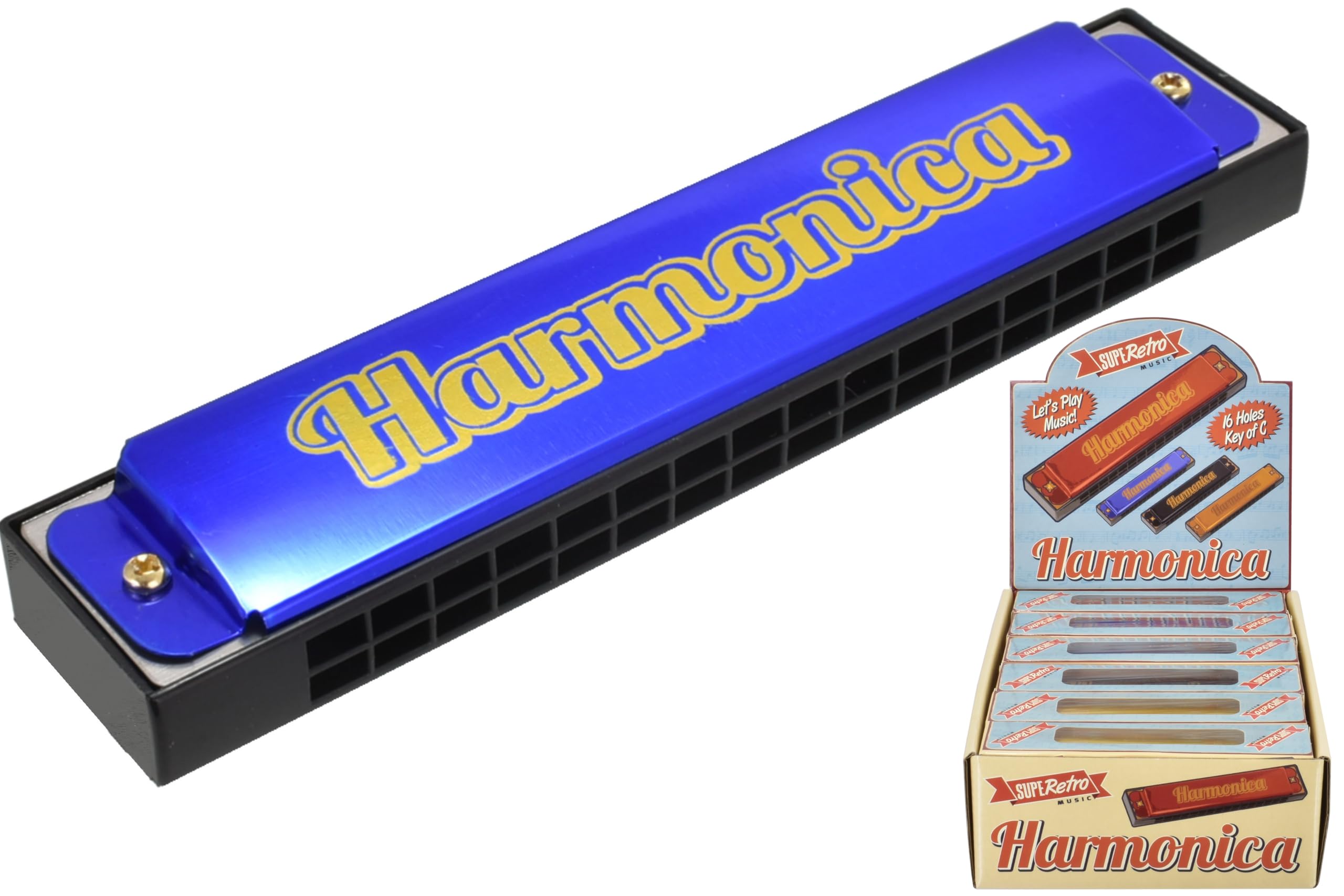 Kandy Toys Harmonica 16 Hole 4 Assorted Colours Retro Wbx Dbox
