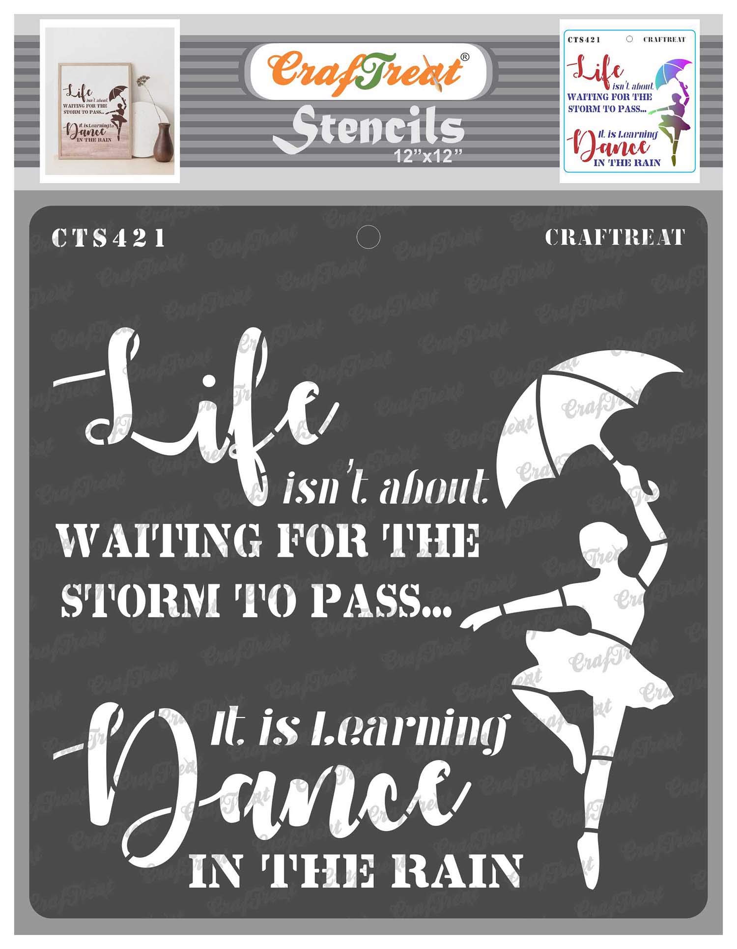 CrafTreat Reusable Quote Stencils for Painting on Wood, Wall, Tile, Canvas, Paper, Fabric and Floor - Dance in Rain - Size:12x12 Inch - DIY Art and Craft Stencils Wall Decor - Dancers Stencil
