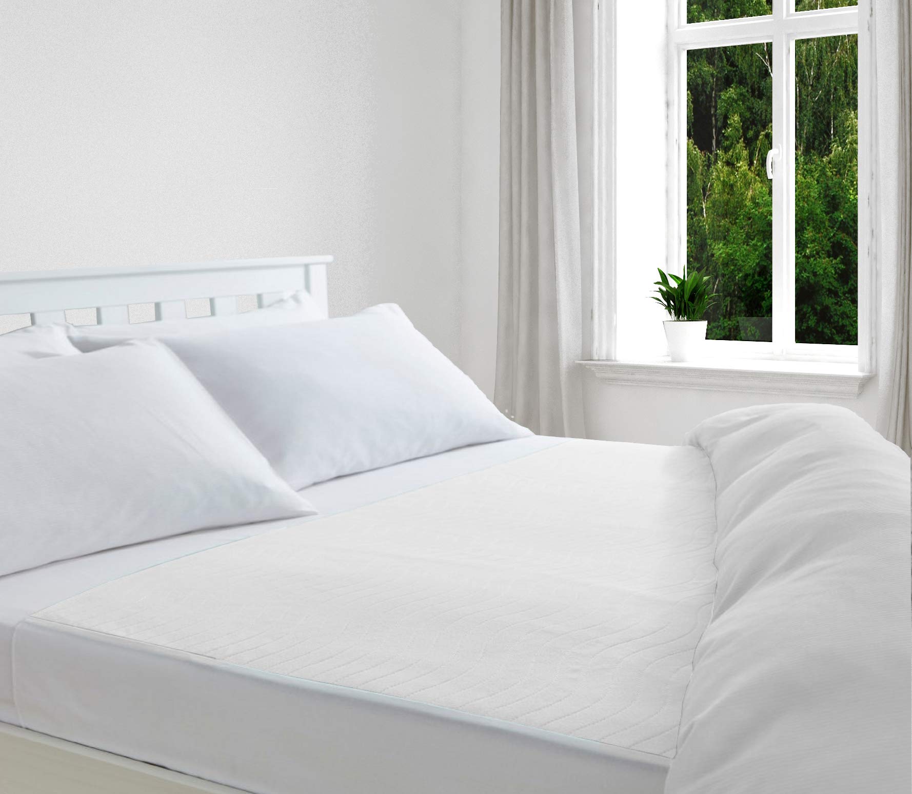 Deluxe Washable and Absorbent Reusable Incontinence Pad/100% Waterproof Mattress Protector, 85 x 150 cm, 33½" x 59", with 50 cm Tucks on each side to Secure It in Place. King-Size Bed, White.