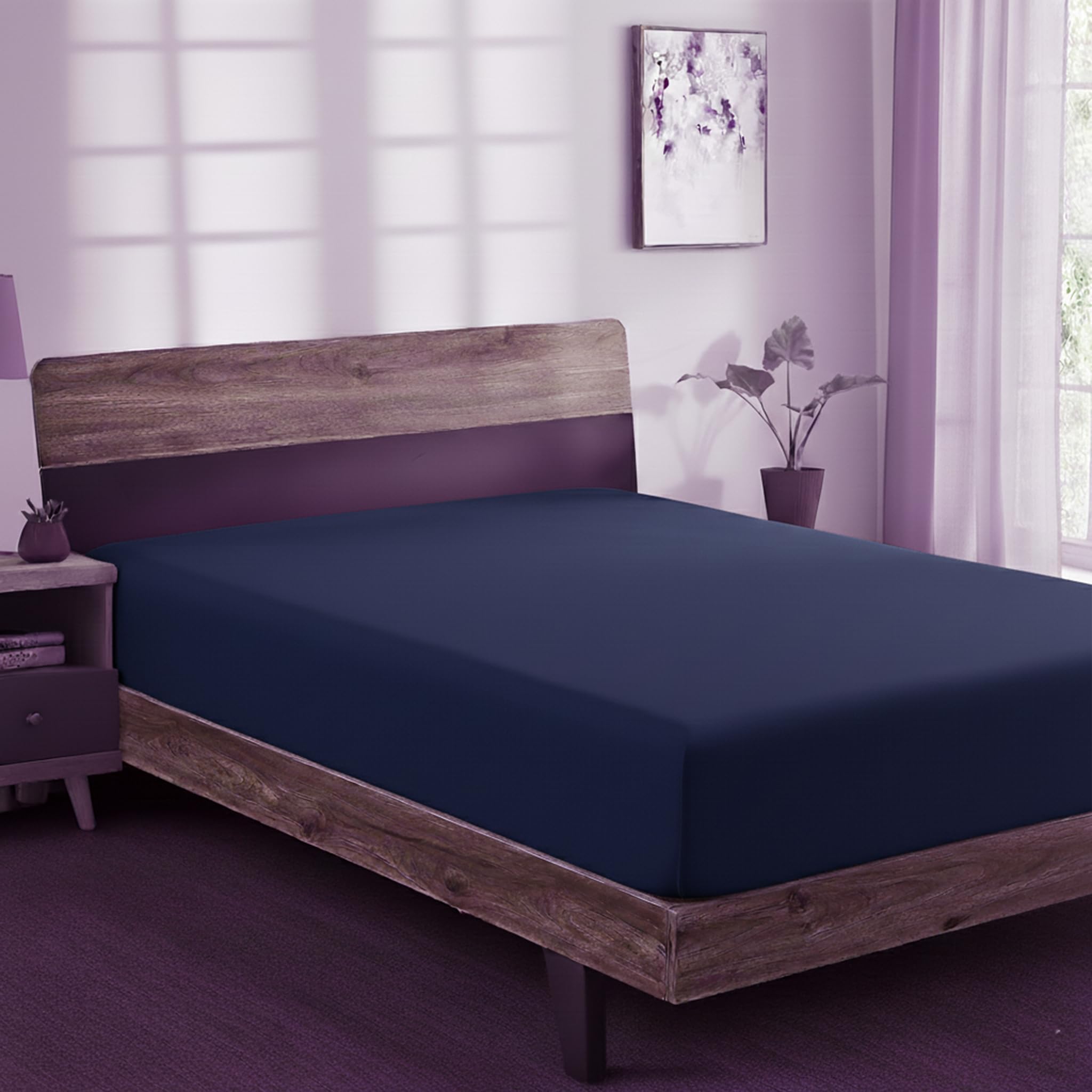 adsin Fitted Sheet Super Soft Deep Deep Pocket 10 inch (25 cm) Soft Brushed Microfibre Fabric Wrinkle and Fade Resistan Fitted Sheet Navy Blue (Super King)