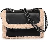 Tarvione Fur Purse Fur Trim Purse Sherpa Fleece Fluffy Shoulder Bag Small Furry Fuzzy Soft Winter Fall Flap Handbag