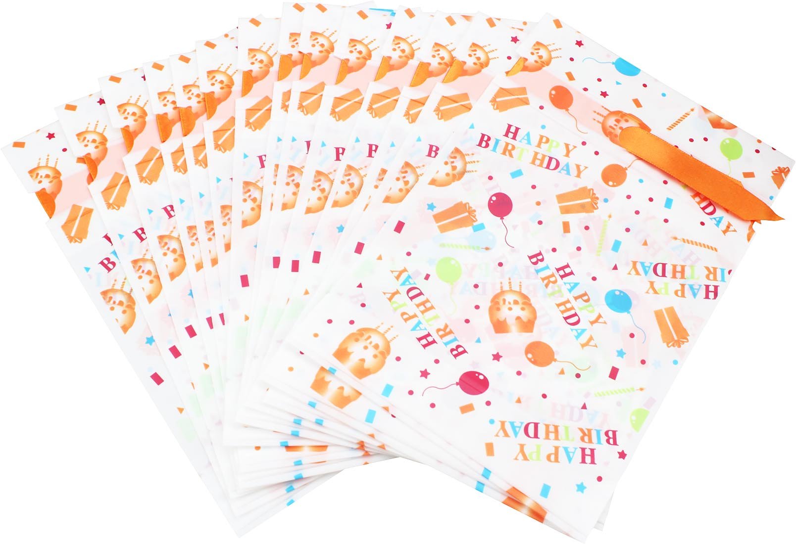 Zealax 15pcs Happy Birthday Theme Party Favors Treat Bags Gift Wrapping Drawstring Plastic Goodies Package Bags Baby Shower Decorations Ideas, 6 inches x 9 inches