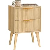 YAUKOMEL Fluted Nightstand,Small Bedside Table,Natural Wood Night Stand,Light Wood Side Table with Solid Wood Legs,End Table for Bedroom,Small Space 11.8" D x 16" W x 22.4" H Natural CTG55Y