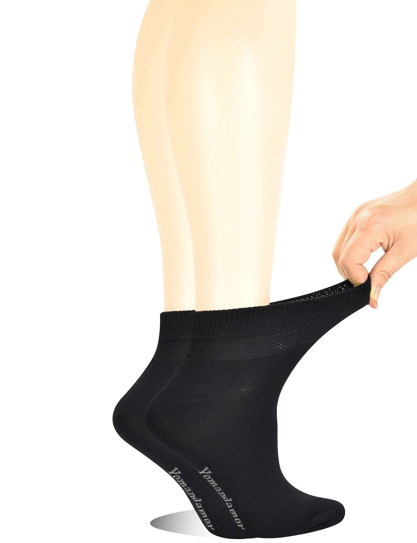 Yomandamor Seamless Casual/Diabetic socks Ladies Bamboo Ankle Black Socks with Non-binding Top,5 Pairs