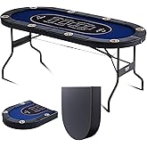 VEVOR 8 Player Foldable Poker Table, Blackjack Texas Holdem Poker Table with Padded Rails and Stainless Steel Cup Holders, Po