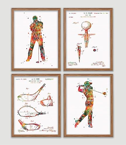 Amazon Com Golf Player And Golf Patent Watercolor Poster Set