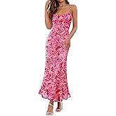 ZESICA Womens Summer Floral Spaghetti Straps Maxi Dress 2026 Sleeveless Square Neck Bodycon Beach Boho Long Dresses