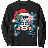 Christmas Sugar Skull Art Woman Santa Hat Festive Design Sweatshirt