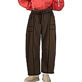 Athlisan Womens Fleece Lined Baggy Barrel Pants Casual Elastic Waisted Wide Leg Sweatpants with Pockets