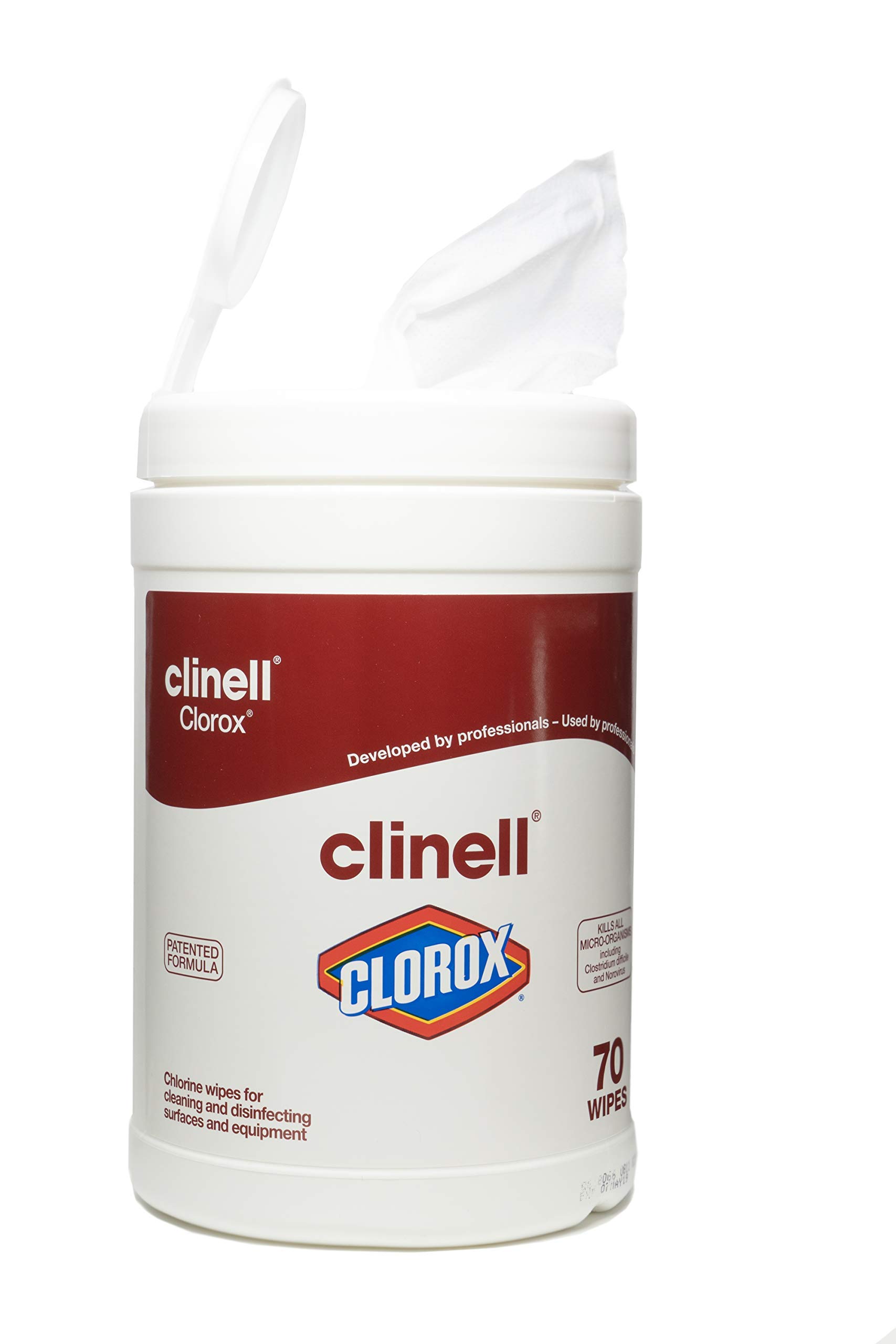 Clinell Clorox Wipes Cleaning and Disinfectant Wipes - Tub of 70 Wipes - Kills 99.9% of Germs, Bacteria and Viruses