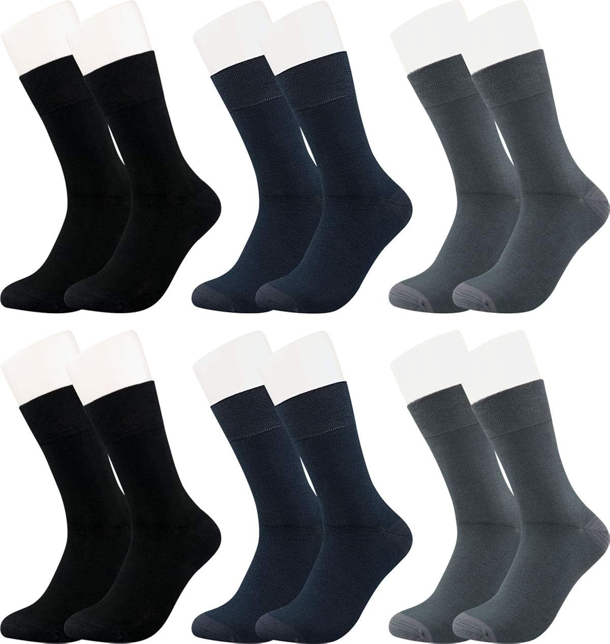 Vitasox Chaussettes en fibres de bambou, unisexe sans élastique sans couture 6 ou 12 paires
