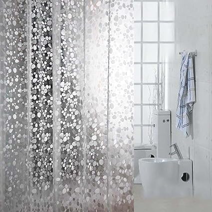 Generic Khushi Creation PVC Semi-Transparent Pebbles Pattern Water-Repellent and Mildew Bathroom Shower Curtain with 8 Rings, 52x82-Inch(Transparent)