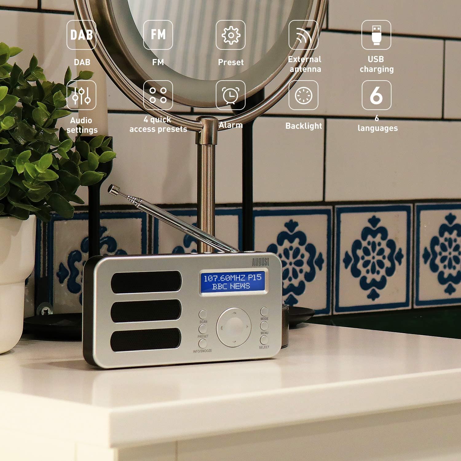 August MB225S Portable DAB/DAB+/FM Digital Radios, Rechargeable Small Radio with 40 Station Presets, RDS - Image 4